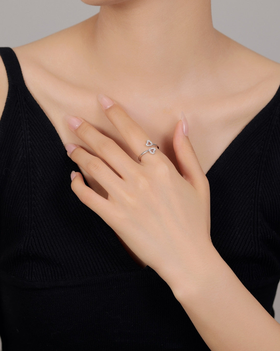 Silver Twin Hearts Embrace Ring
