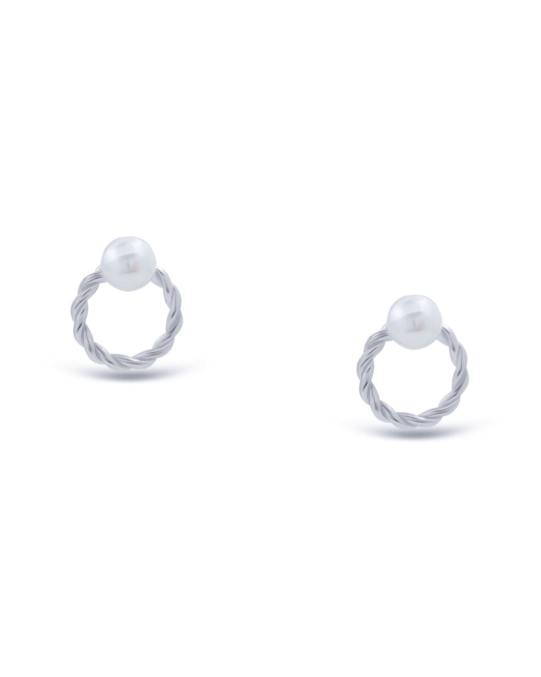 Silver Twist Pearl Hoop Earrings