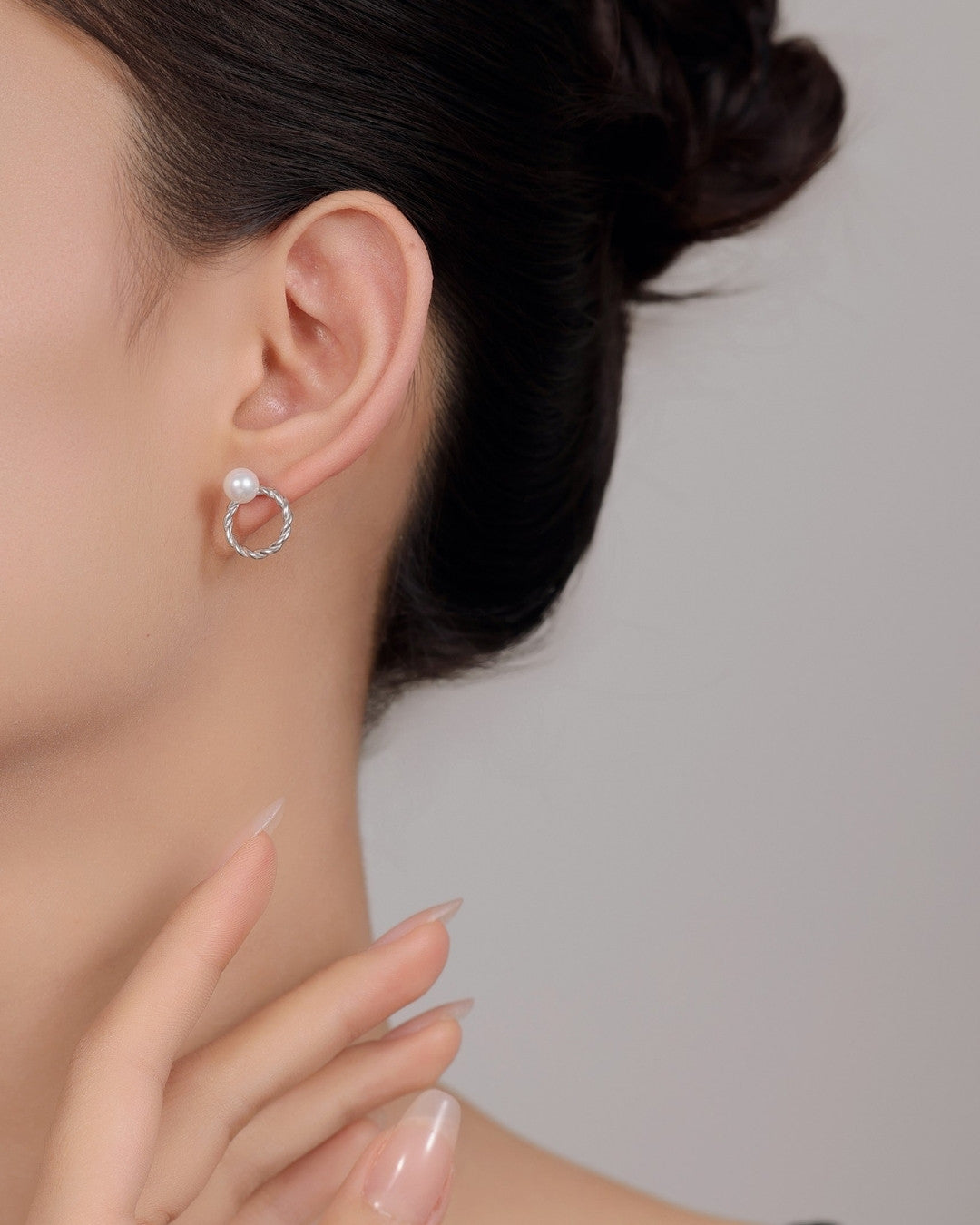 Silver Twist Pearl Hoop Earrings
