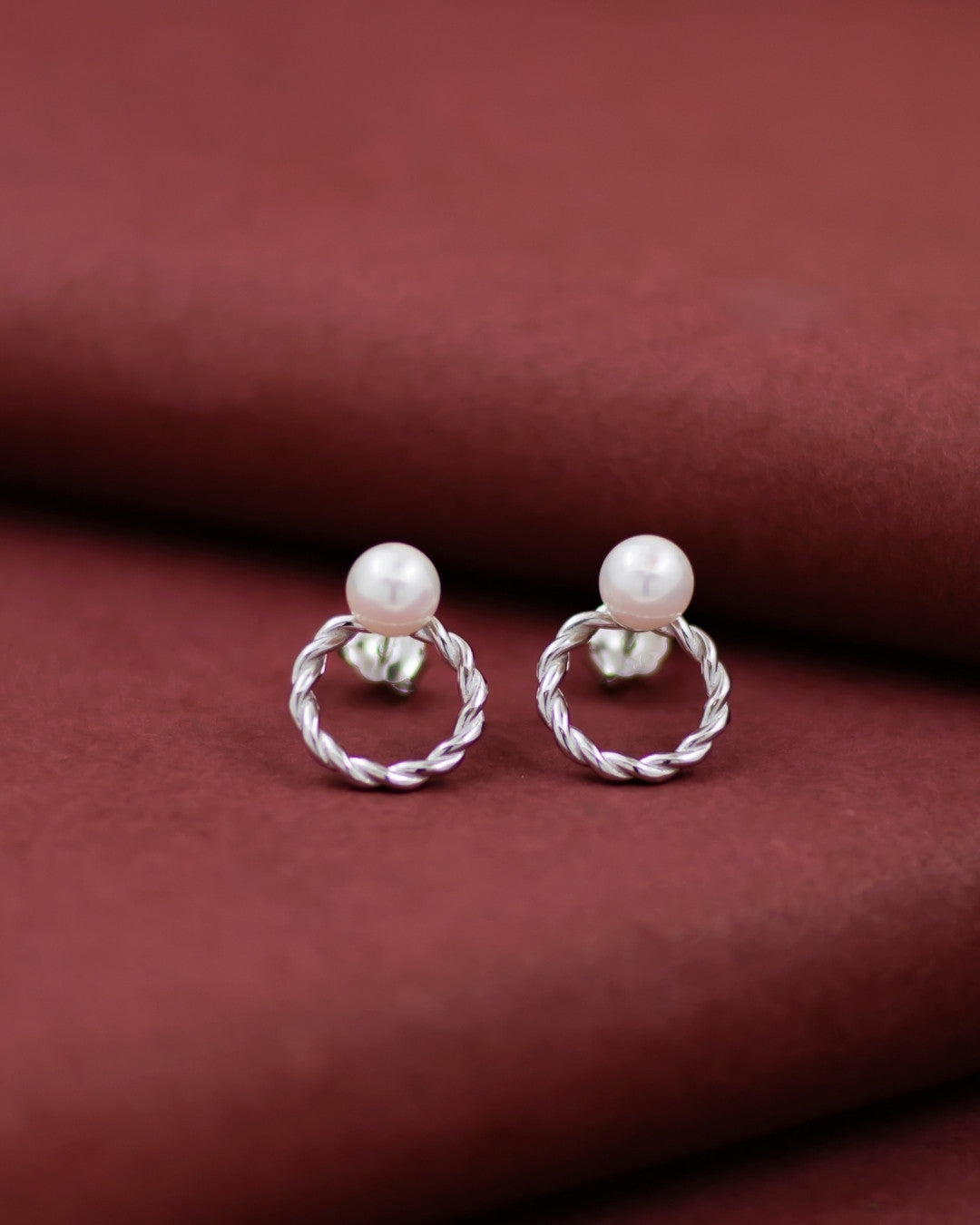 Silver Twist Pearl Hoop Earrings