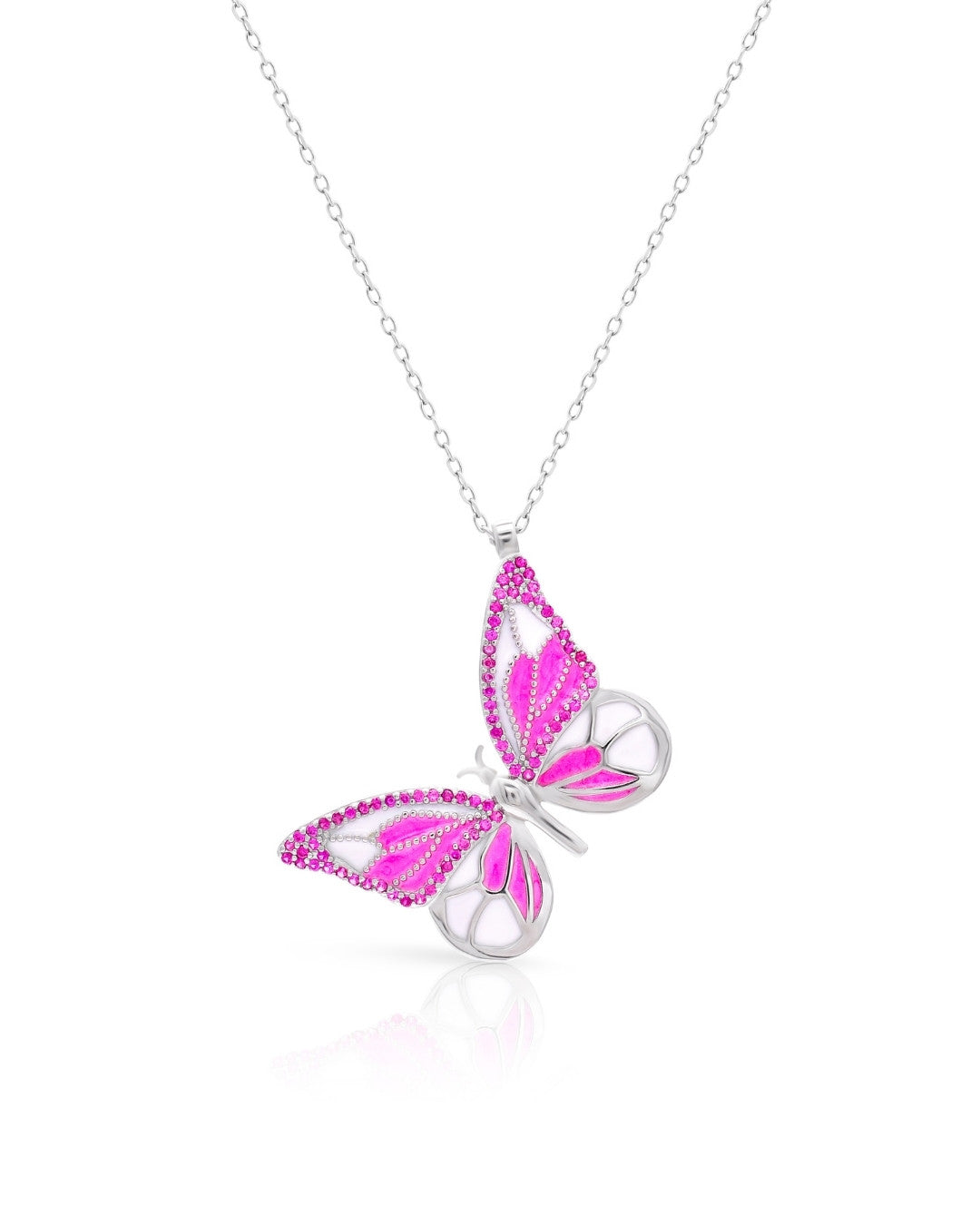 Silver Vibrant Wings Butterfly Pendant Necklace