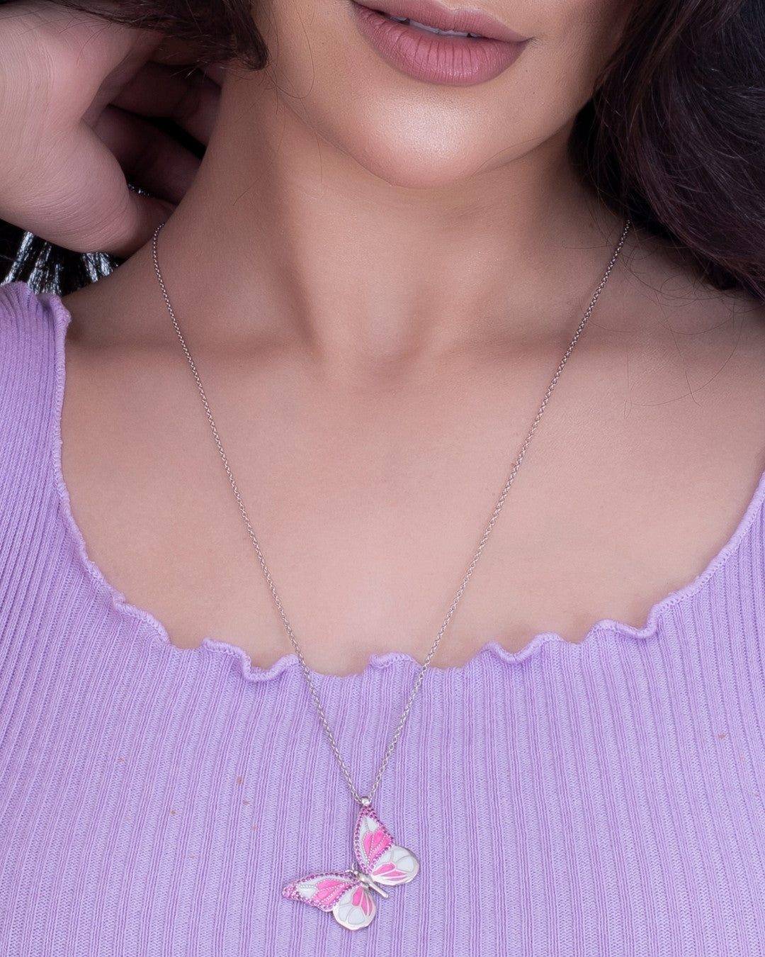Silver Vibrant Wings Butterfly Pendant Necklace