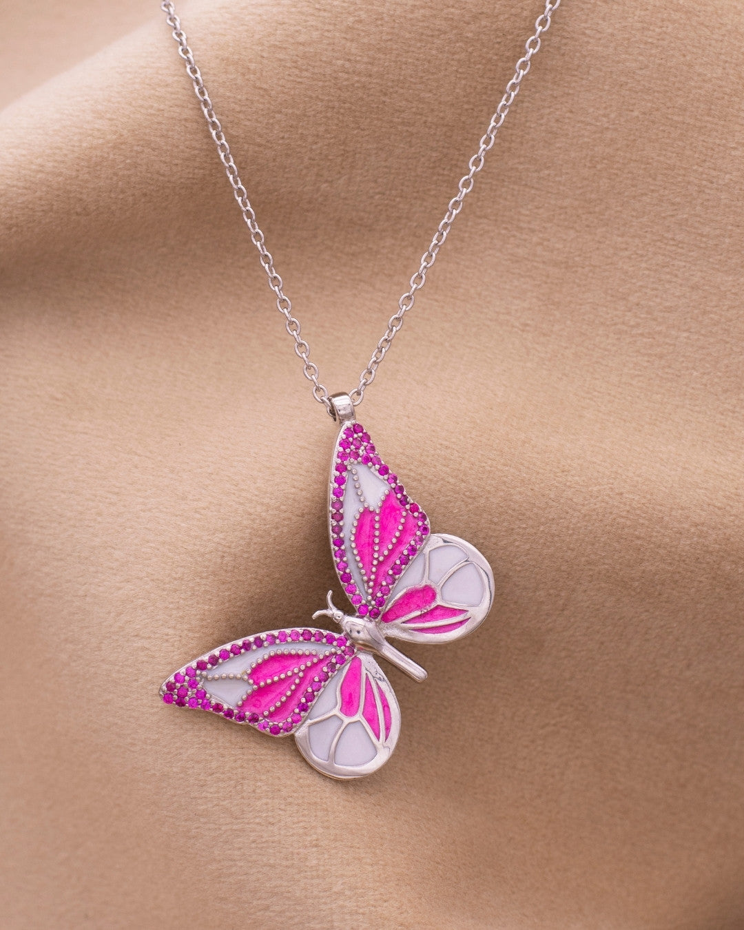 Silver Vibrant Wings Butterfly Pendant Necklace