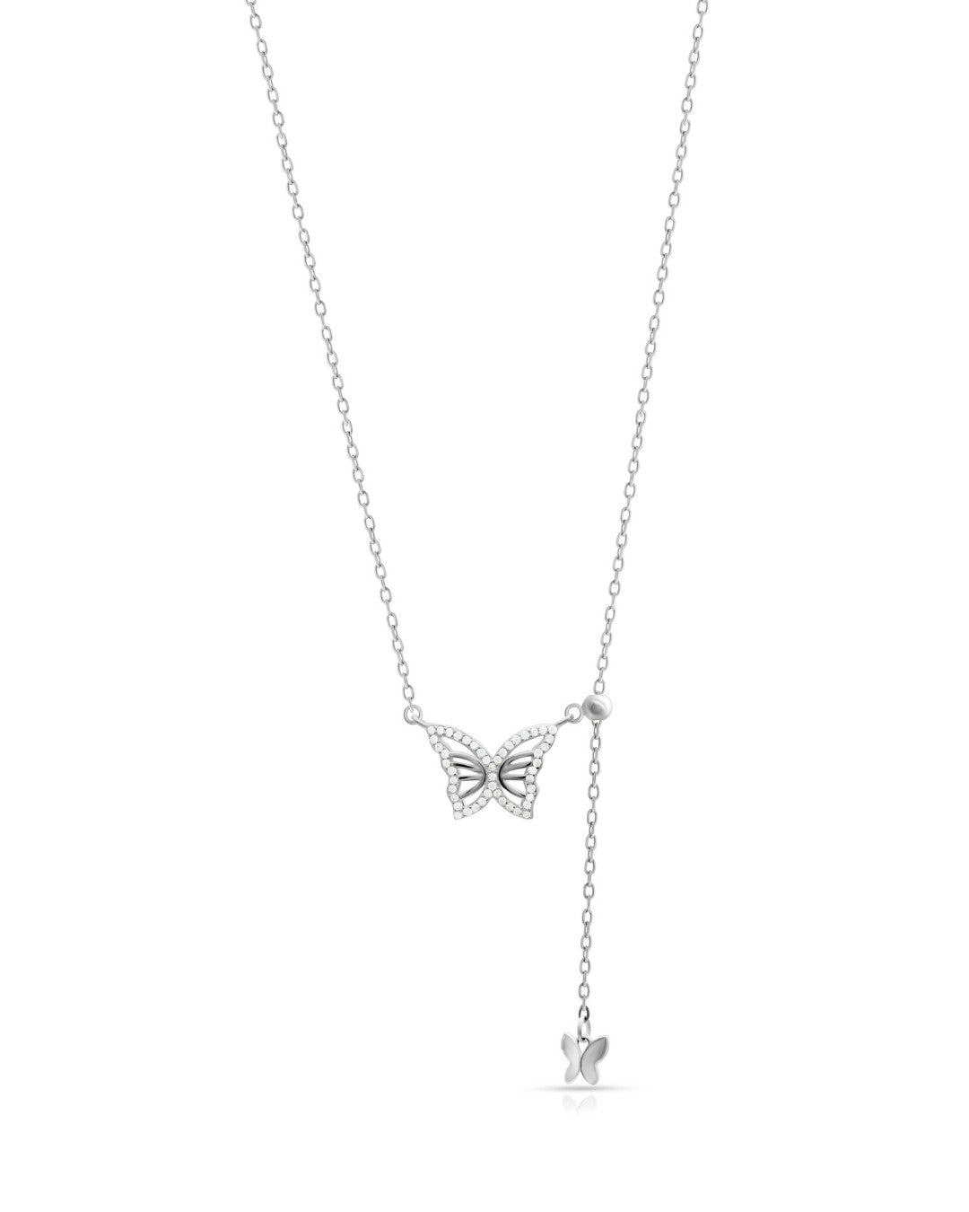 Silver Whispering Wings Butterfly Pendant Necklace