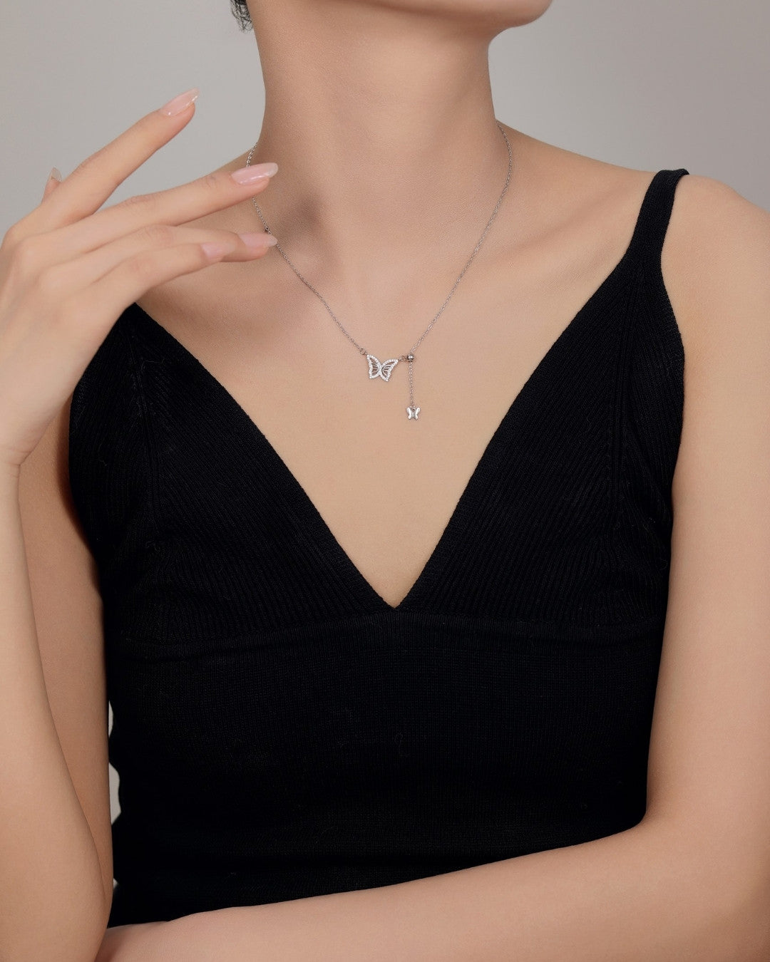 Silver Whispering Wings Butterfly Pendant Necklace