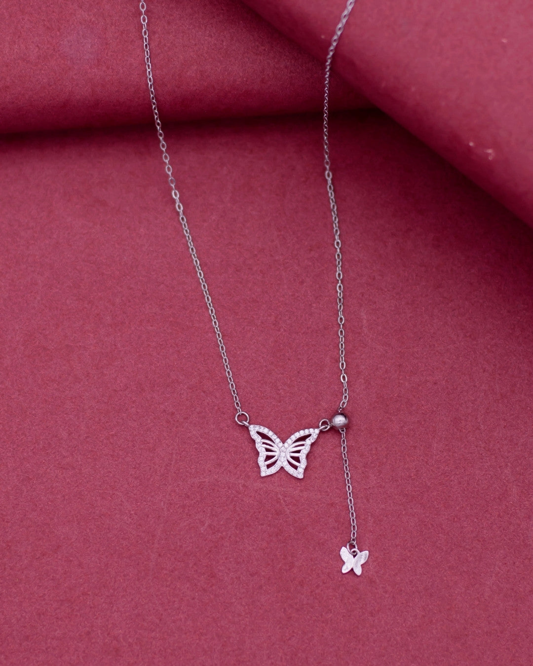 Silver Whispering Wings Butterfly Pendant Necklace