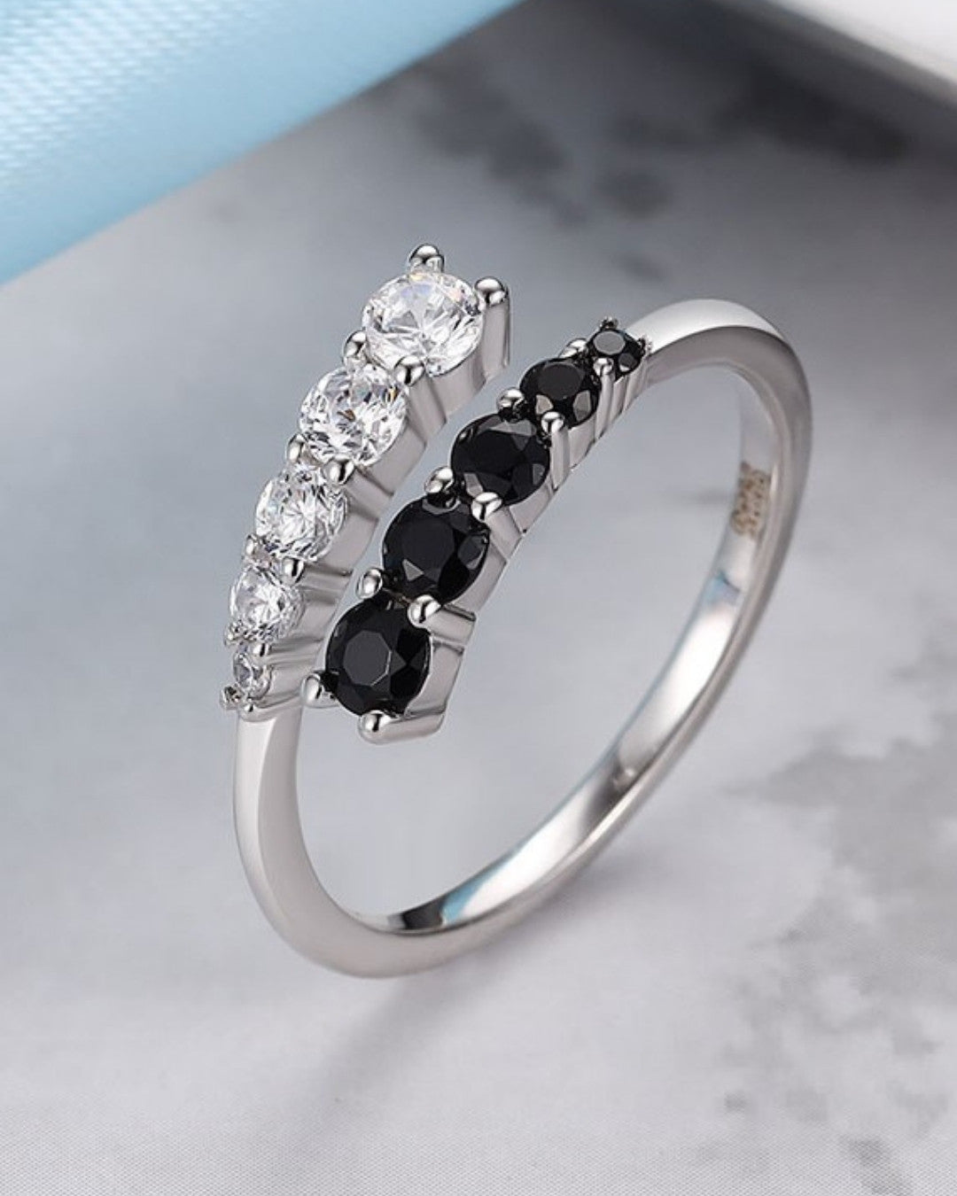 Silver Yin-Yang Harmony Dual Stone Ring