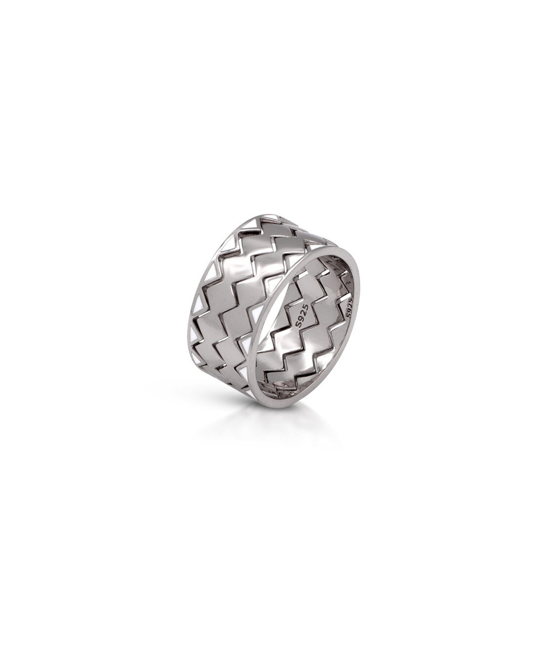 Silver Zigzag Edge Bold Band Ring