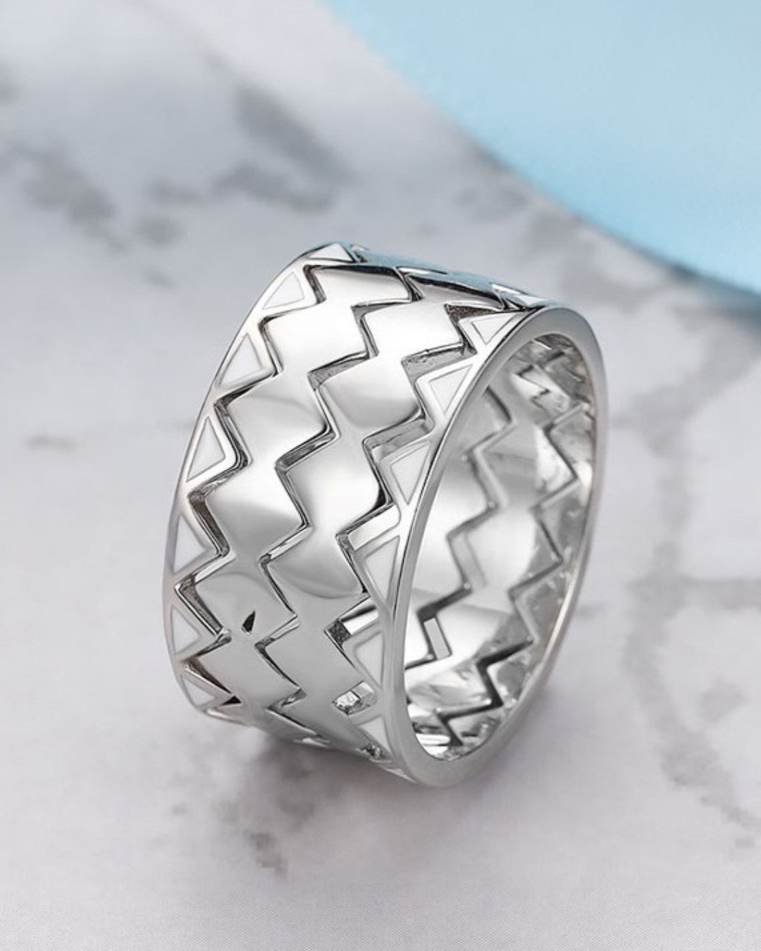 Silver Zigzag Edge Bold Band Ring