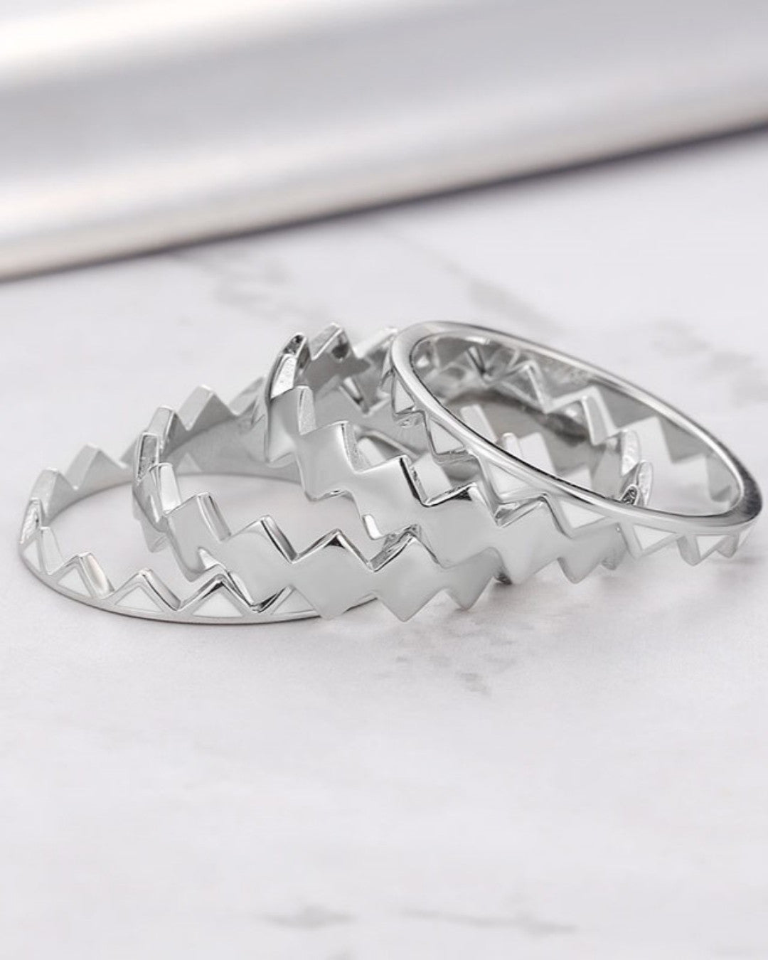 Silver Zigzag Edge Bold Band Ring