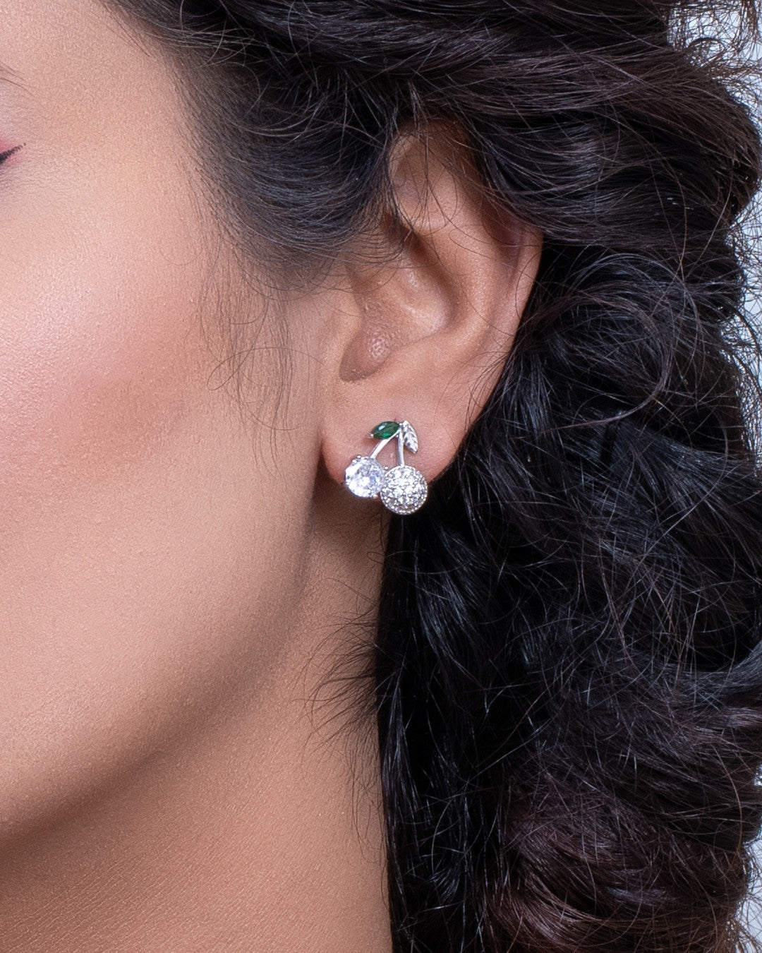 Silver Emerald Bloom Cherry Earrings