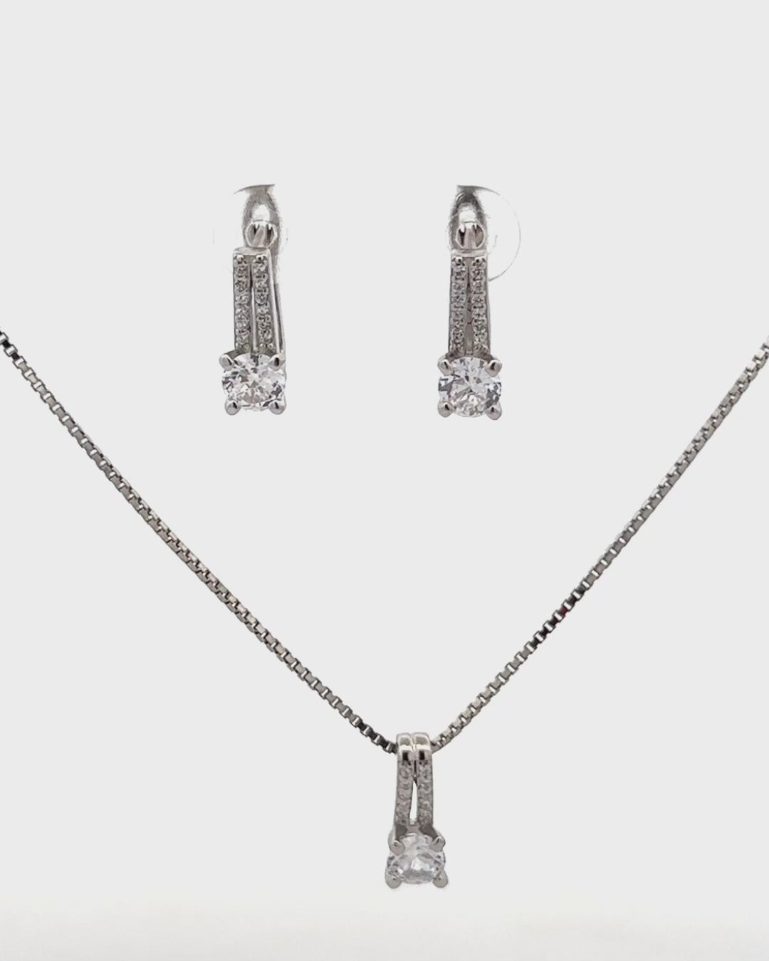 Silver Radiant Elegance Crystal Pendant & Earrings Set