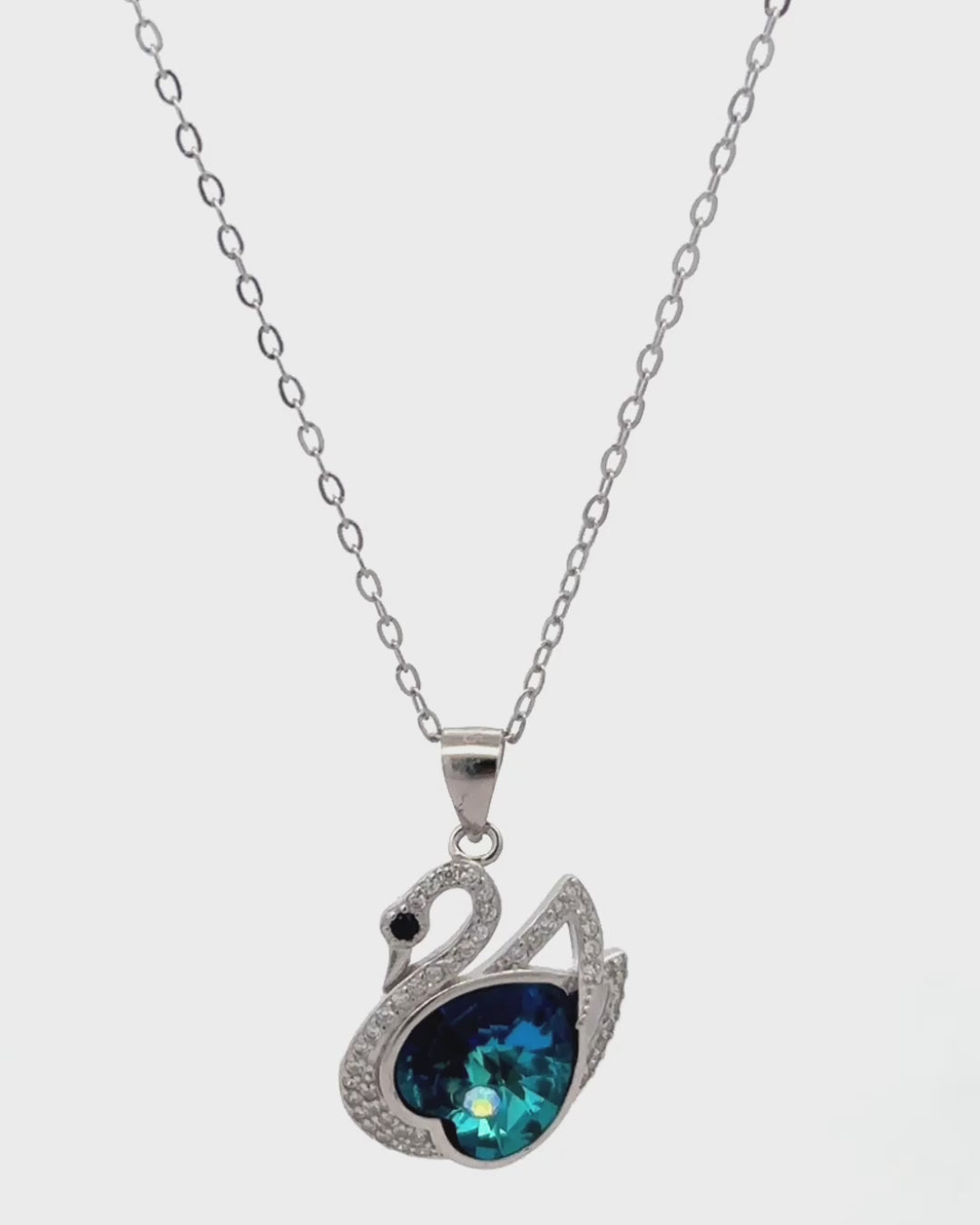 Silver Azure Swan Pendant Necklace