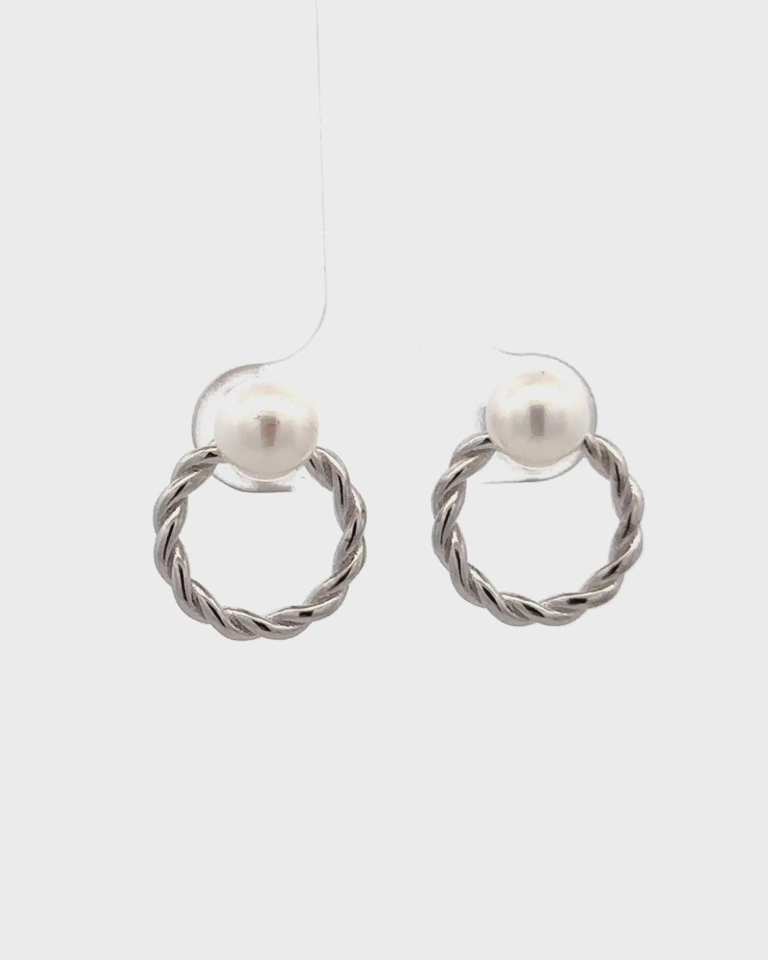 Silver Twist Pearl Hoop Earrings