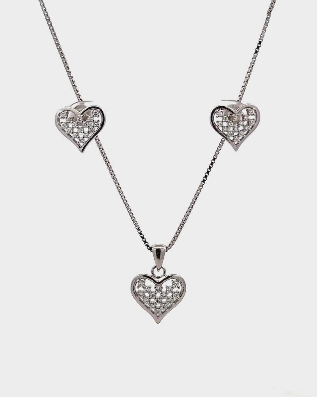 Silver Radiant Love Heart Pendant & Earrings Set
