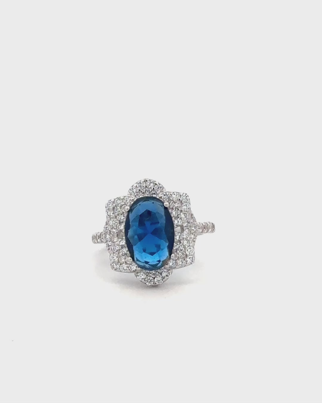 Silver Regal Sapphire Halo Ring