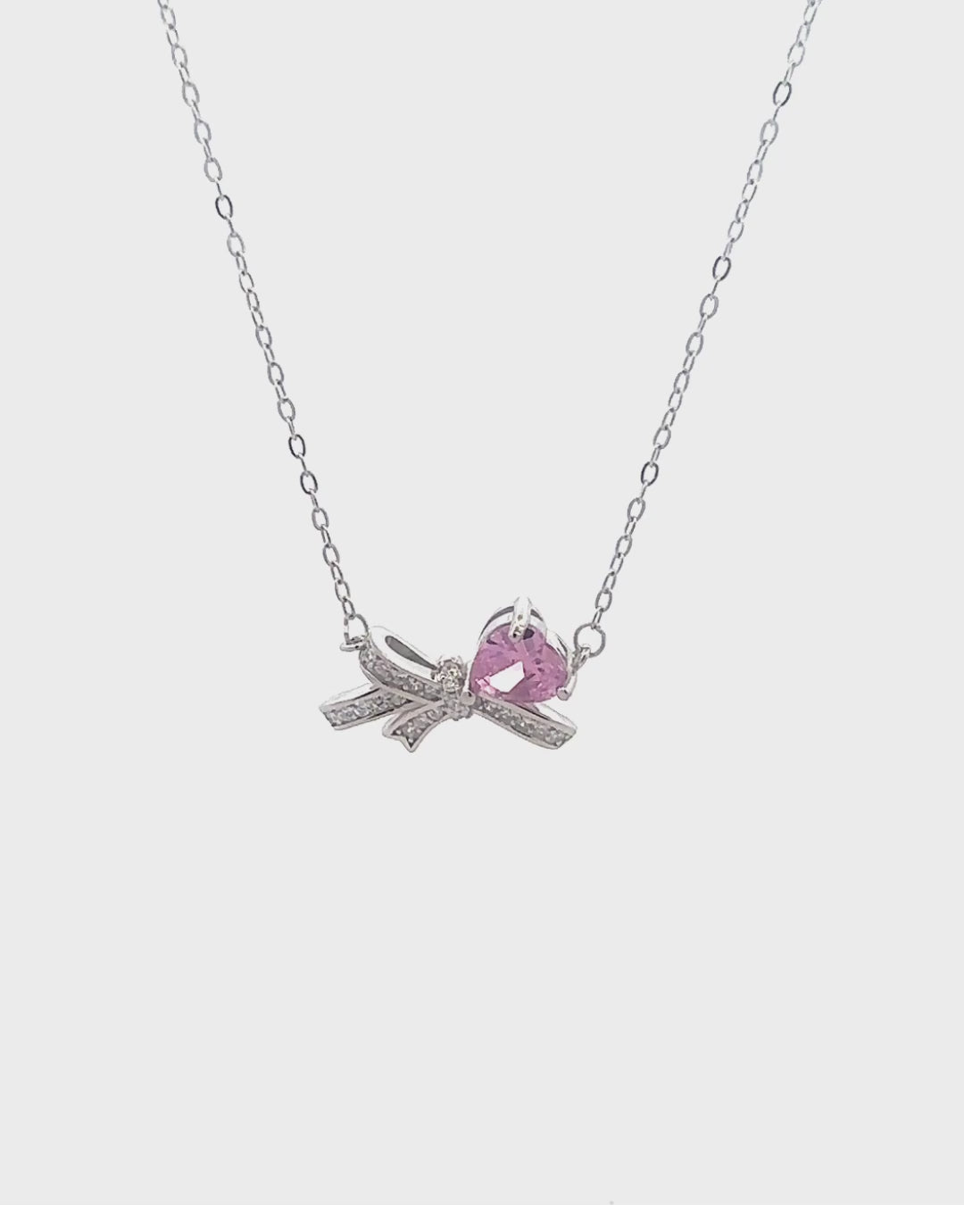 Silver Blissful Bow Heart Pendant Necklace