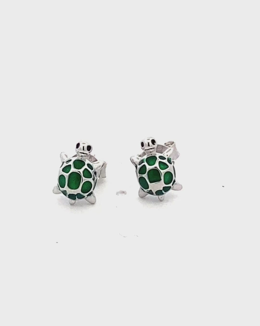 Silver Emerald Turtle Stud Earrings