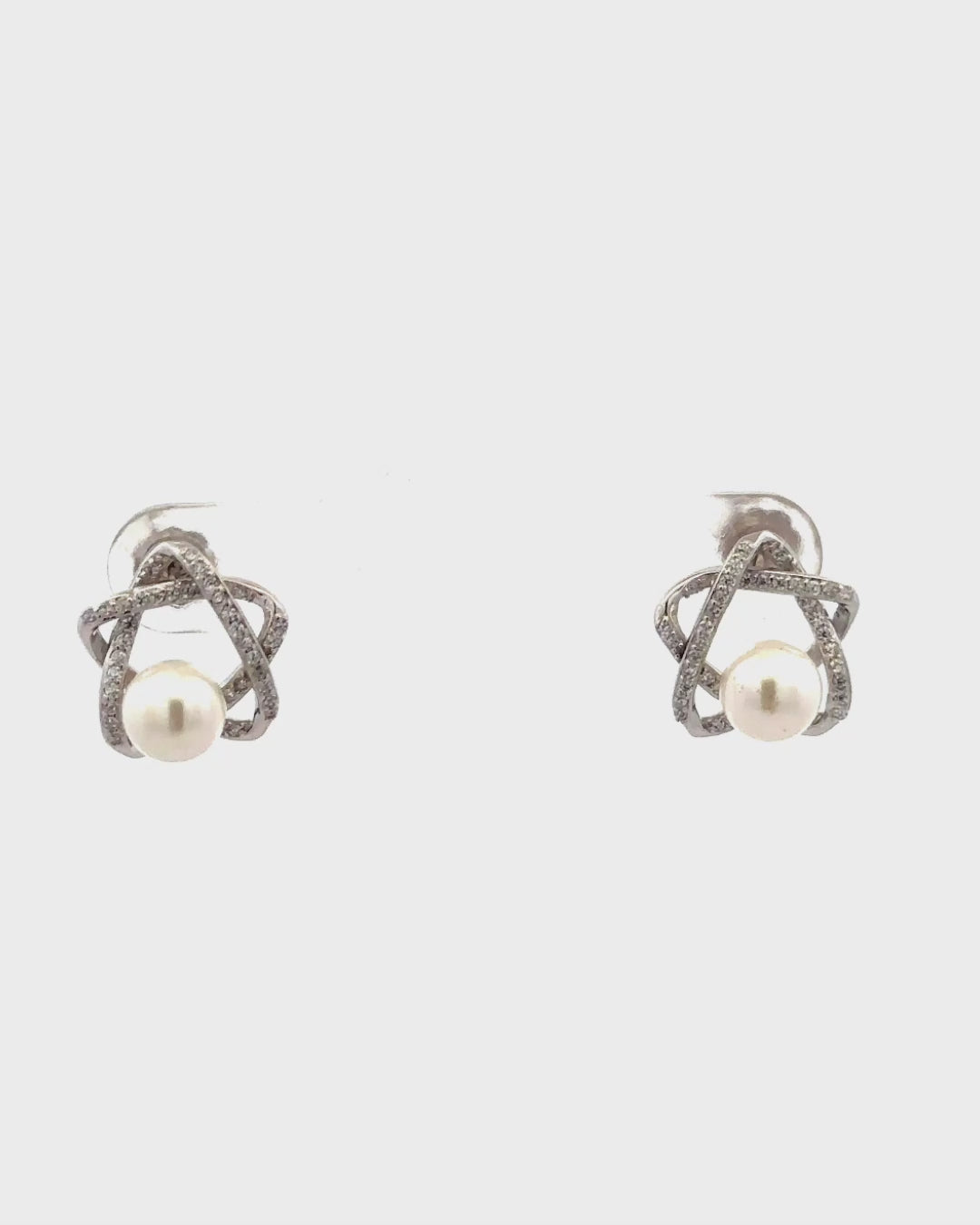 Silver Cosmic Orbit Pearl Stud Earrings