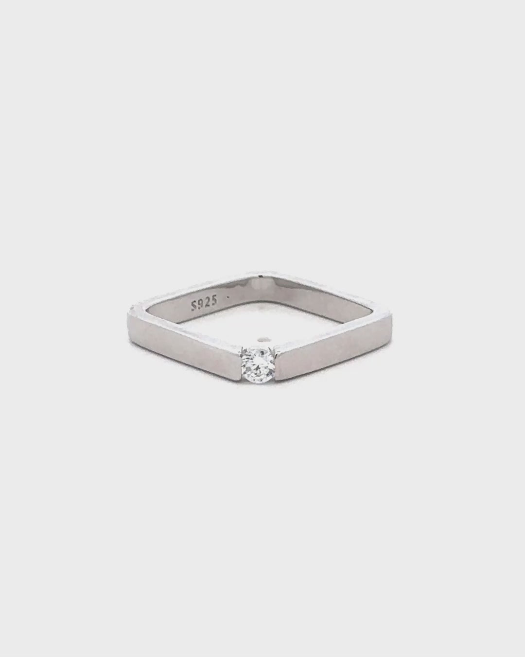 Silver Modern Edge Diamond Square Ring