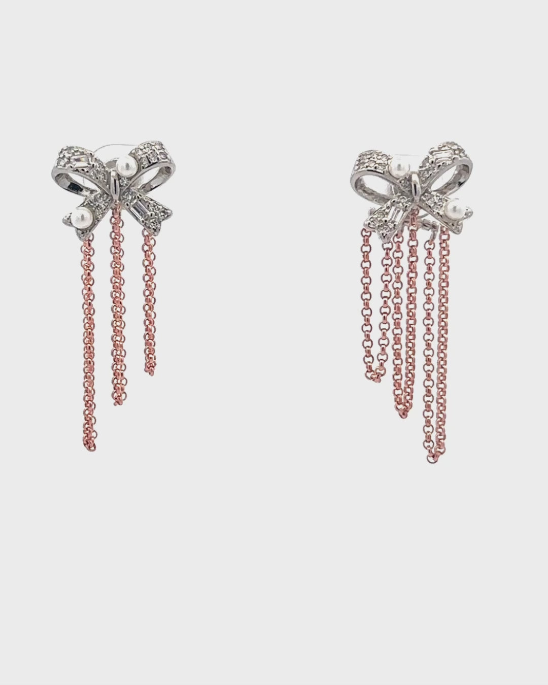 Silver Rose Bow Drape Earrings