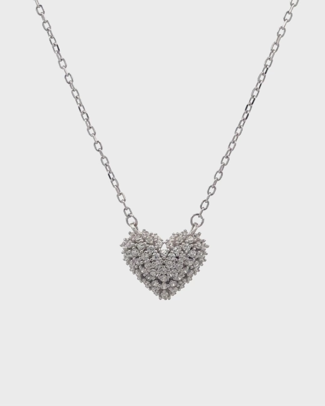 Silver Diamond Cluster Heart Pendant Necklace