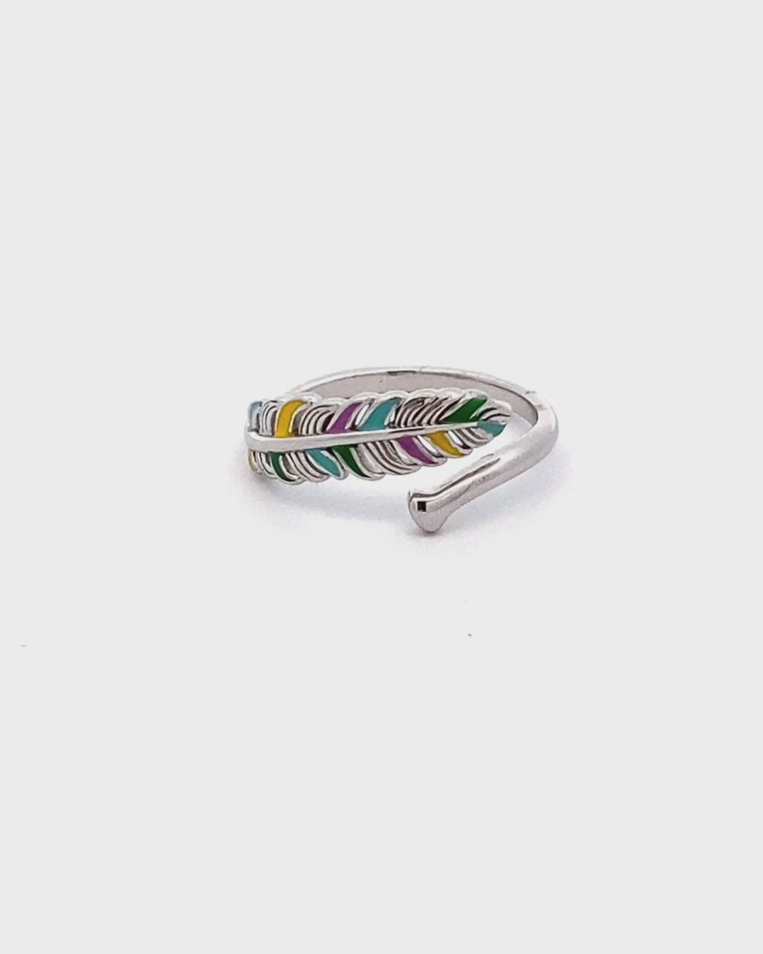 Silver Bohemian Spectrum Feather Ring
