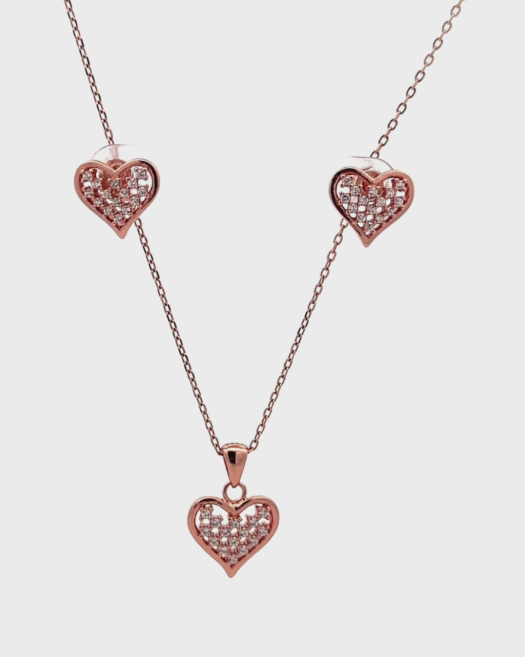 Silver Golden Glow Heart Pendant & Earrings Set