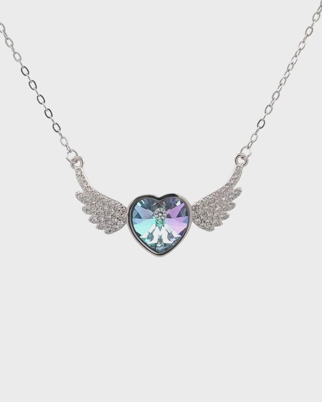 Silver Celestial Wings Heart Pendant Necklace