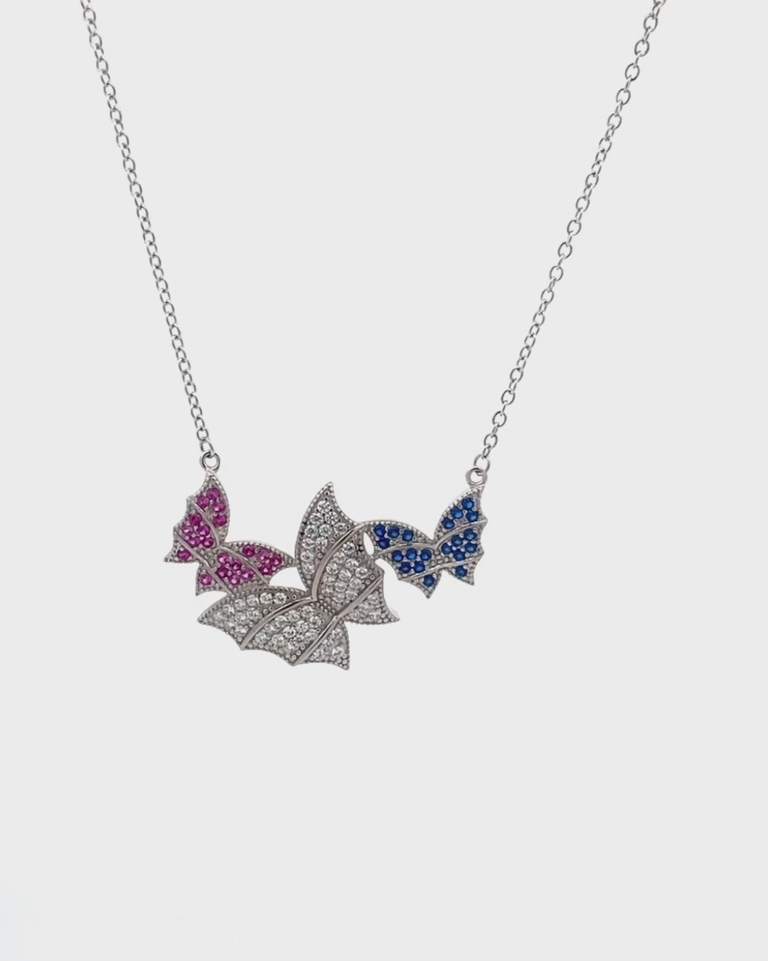 Silver Aurora Trio Butterfly Pendant Necklace