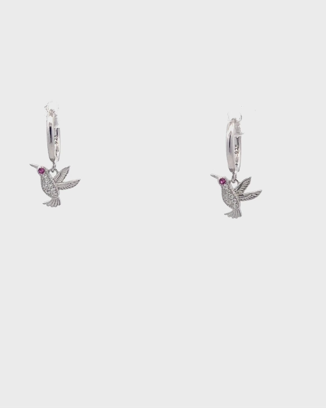 Silver Fluttering Grace Hummingbird Hoop Earrings