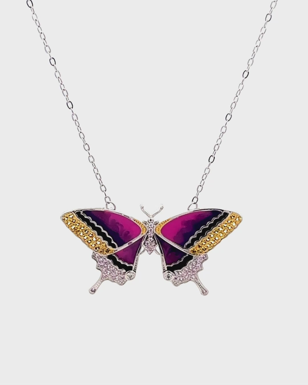 Silver Celestial Aurora Butterfly Pendant Necklace
