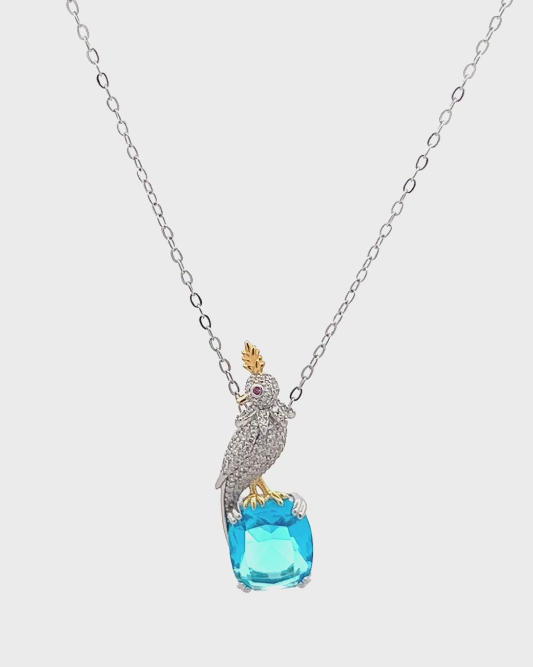 Silver Azure Majesty Parrot Pendant Necklace