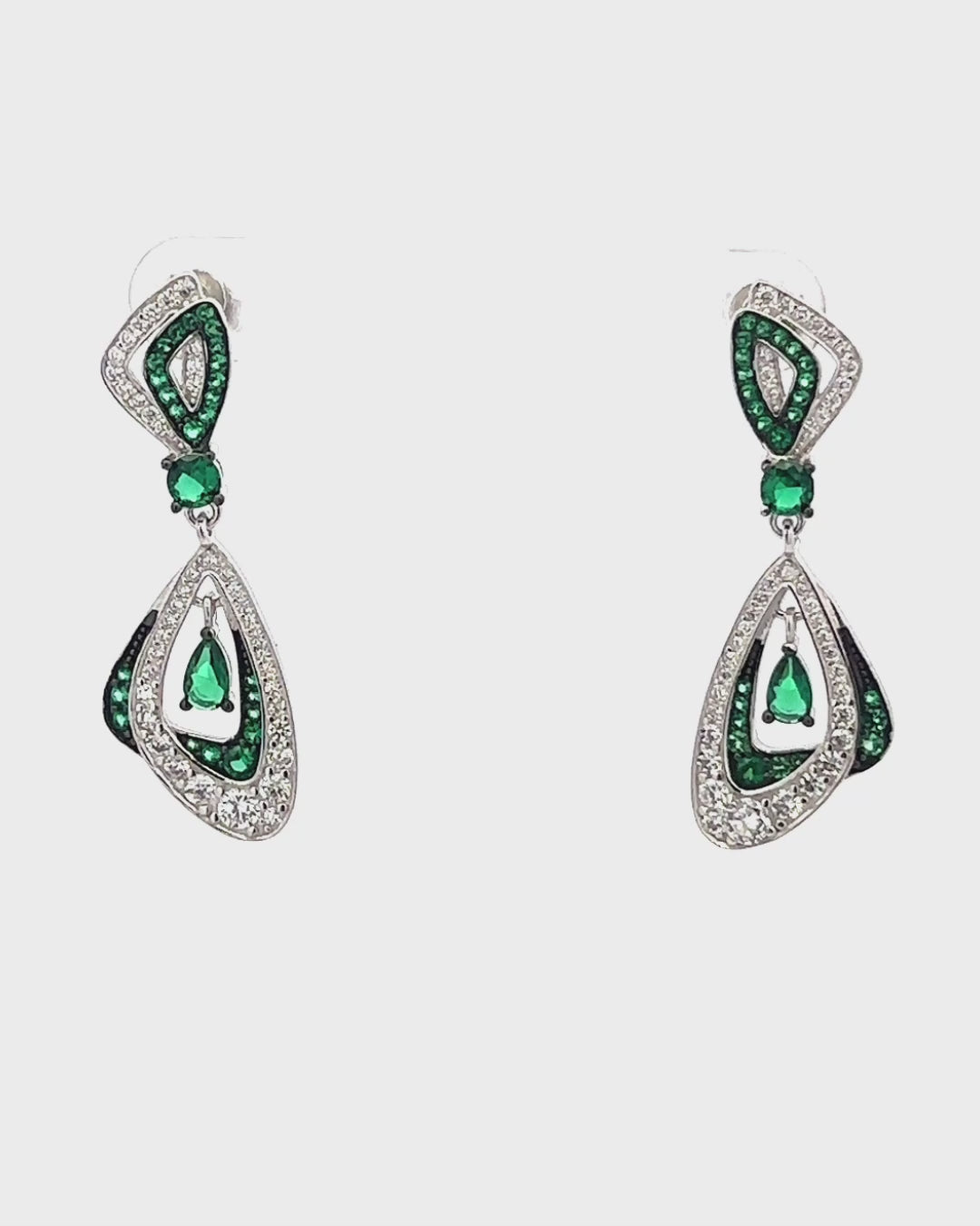 Silver Emerald Mirage Drop Earrings