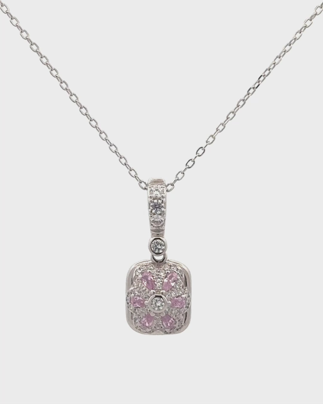 Silver Rosé Radiance Square Pendant Necklace