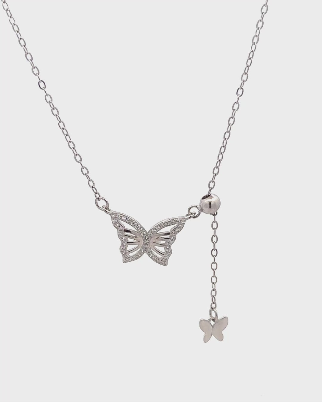 Silver Whispering Wings Butterfly Pendant Necklace