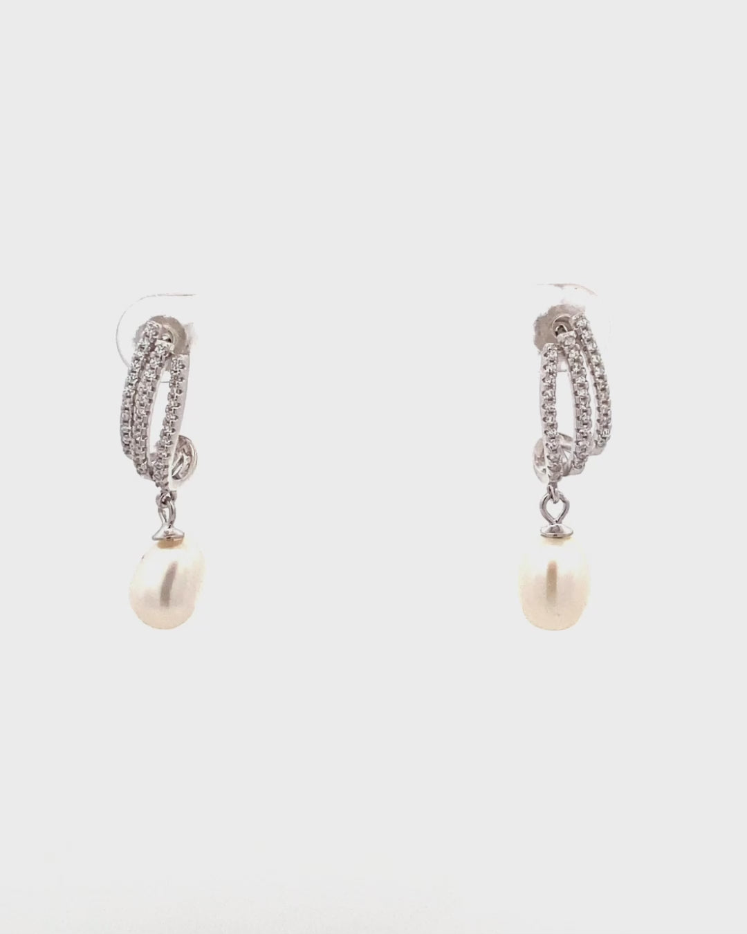 Silver Timeless Grace Pearl Hoop Earrings