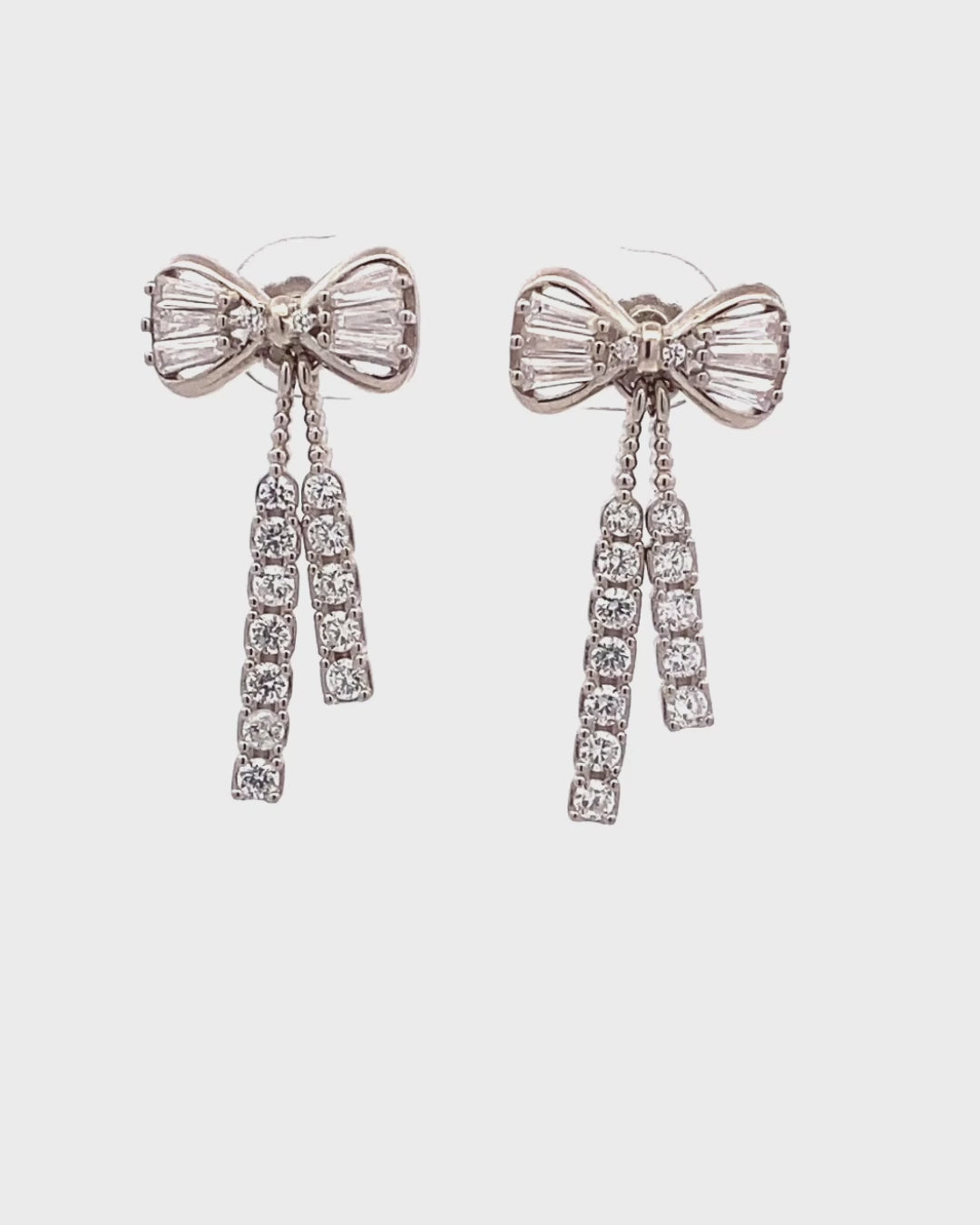 Silver Crystal Bow Cascade Earrings