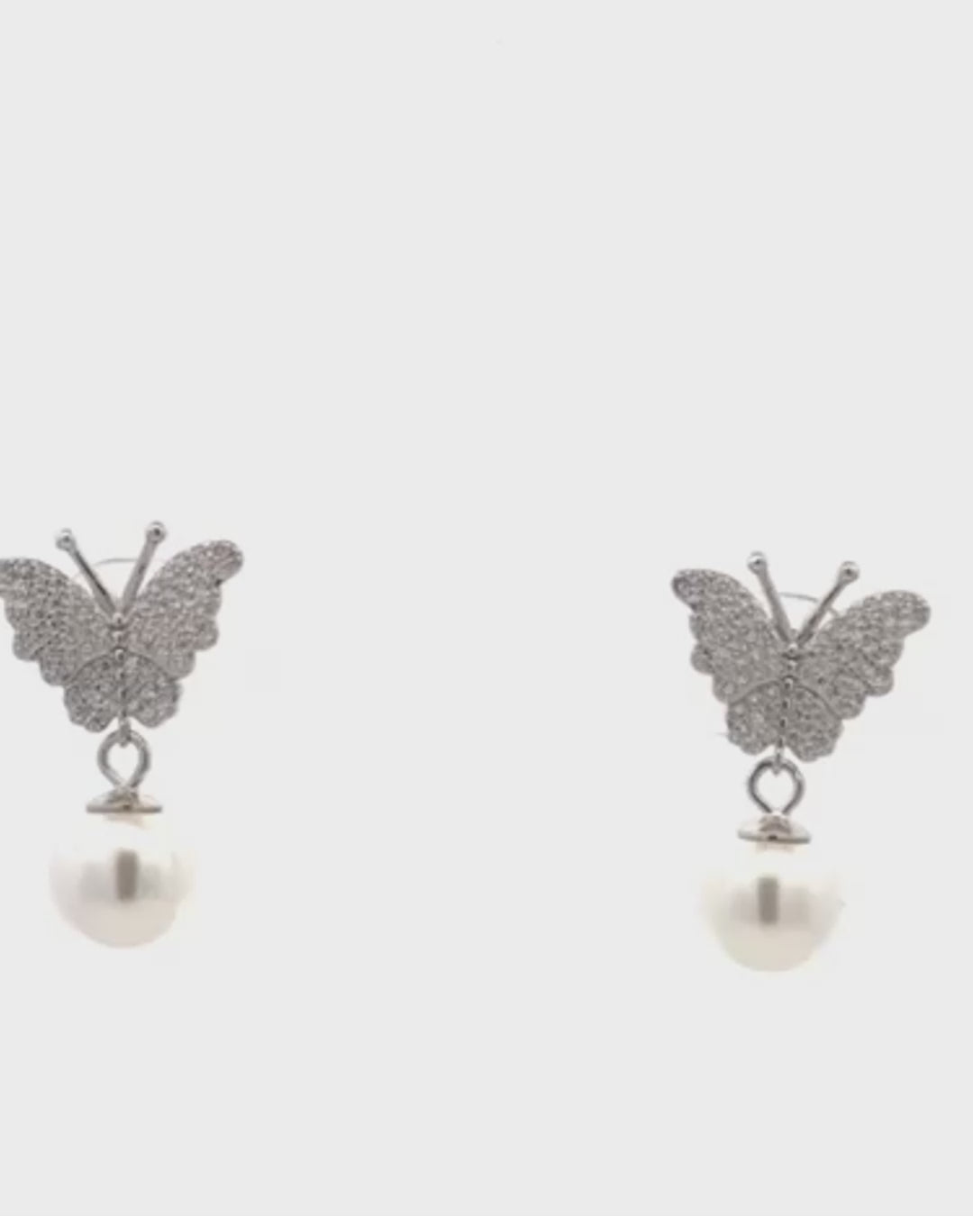 Silver Pearl Flutter Butterfly Earrings