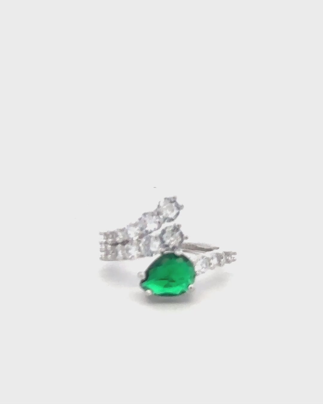 Silver Emerald Cascade Statement Ring