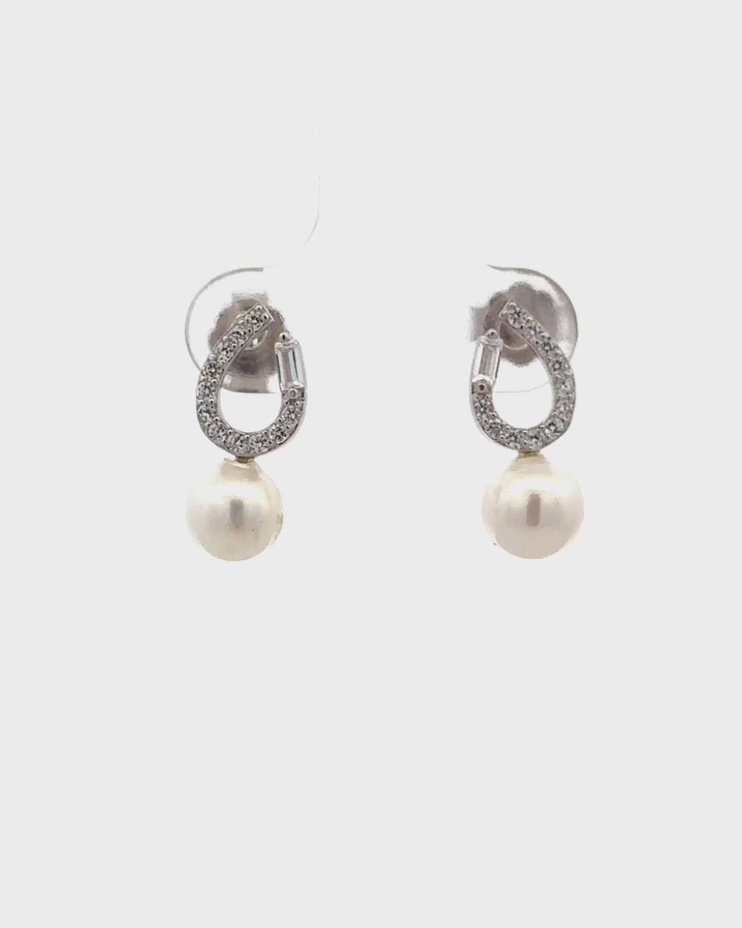 Silver Lucky Charm Pearl Stud Earrings