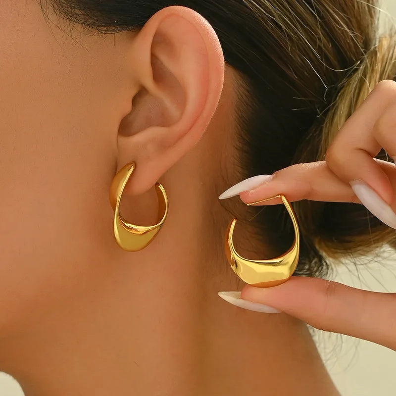 Sculptural Gold Open Hoop Earrings (Demi-Fine)