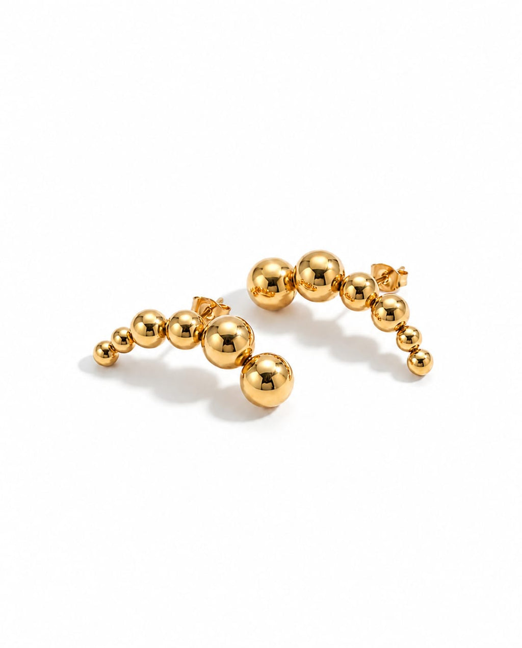 Beaded Curve Gold Stud Earrings (Demi-Fine)