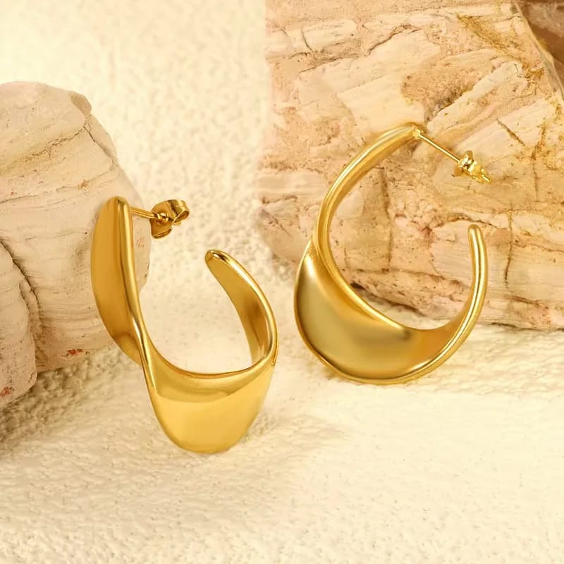 Sculptural Gold Open Hoop Earrings (Demi-Fine)