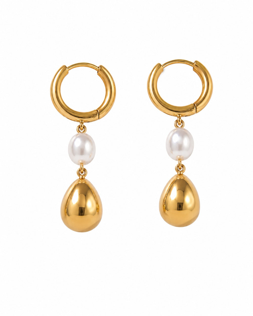 Pearl Drop Gold Hoop Earrings (Demi-Fine)