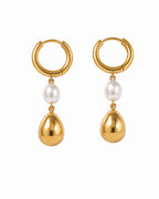 Pearl Drop Gold Hoop Earrings (Demi-Fine)