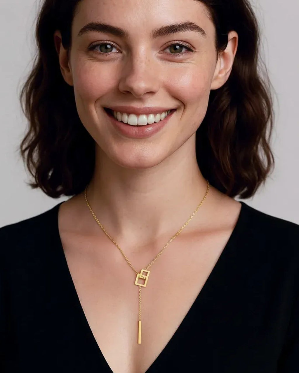 Geometric Gold Lariat Necklace (Demi-Fine)