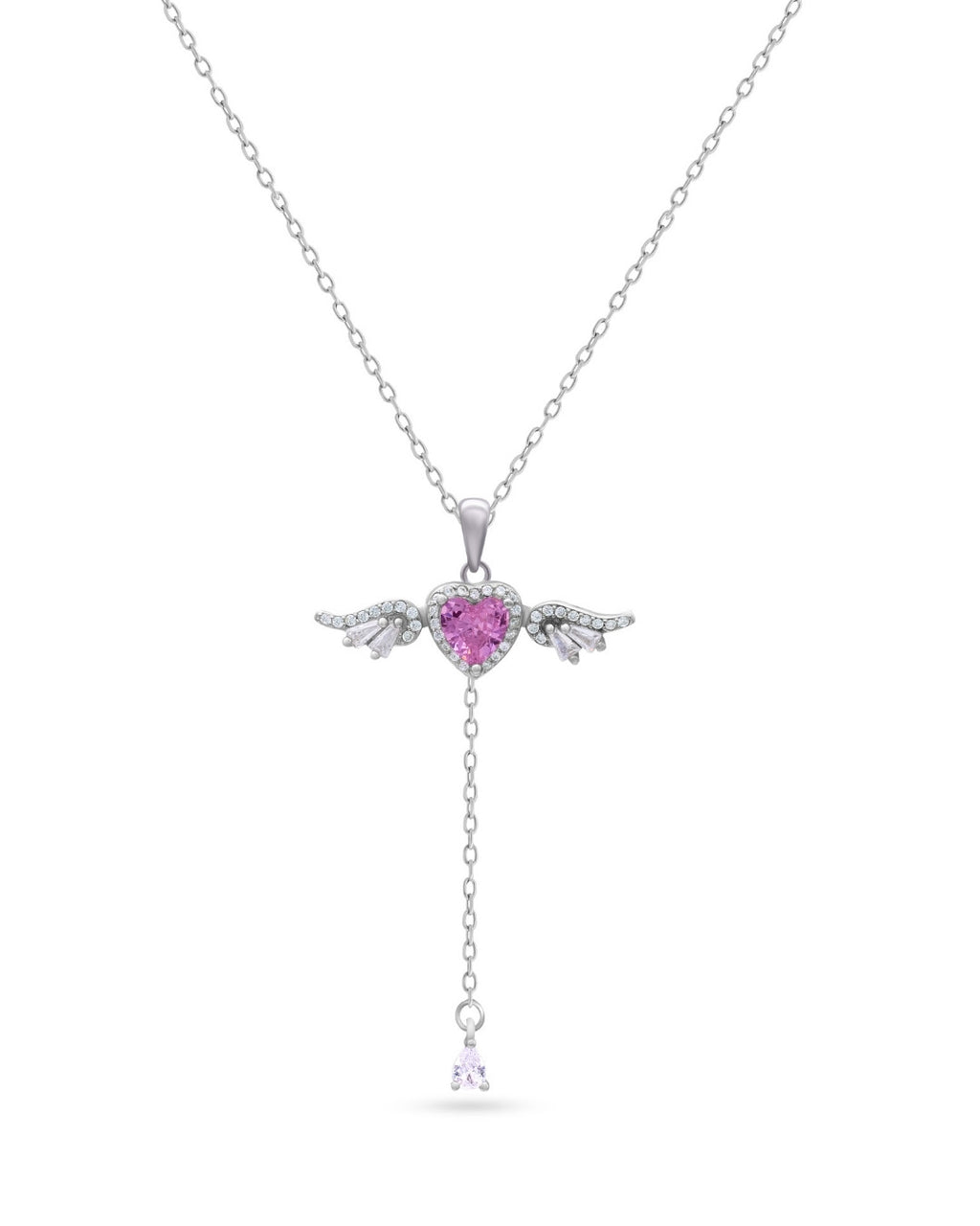 Silver Angel Heart Wing Pendant Necklace