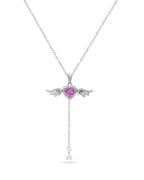 Silver Angel Heart Wing Pendant Necklace
