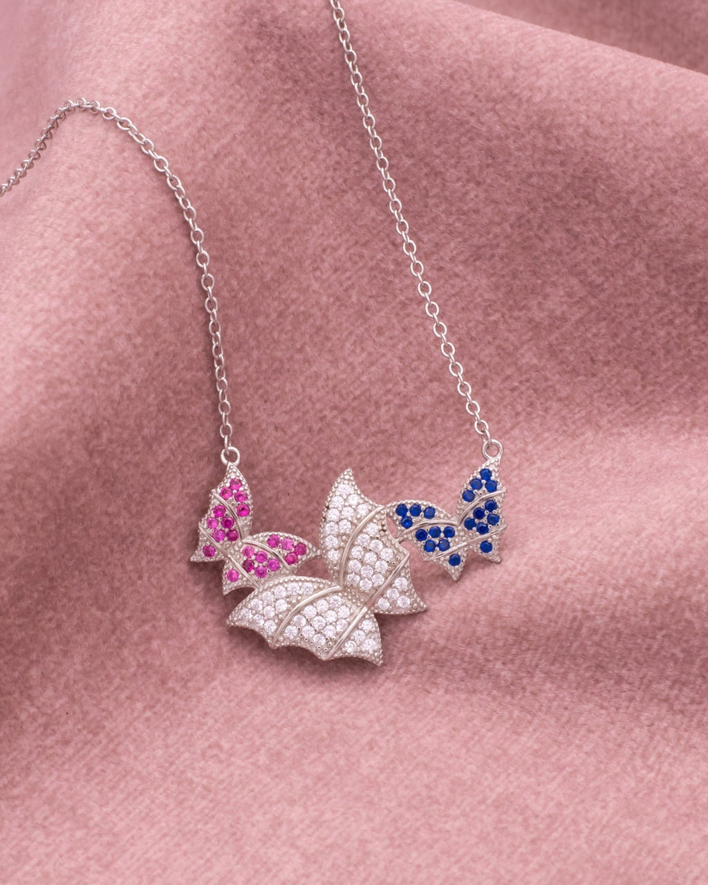 Silver Aurora Trio Butterfly Pendant Necklace